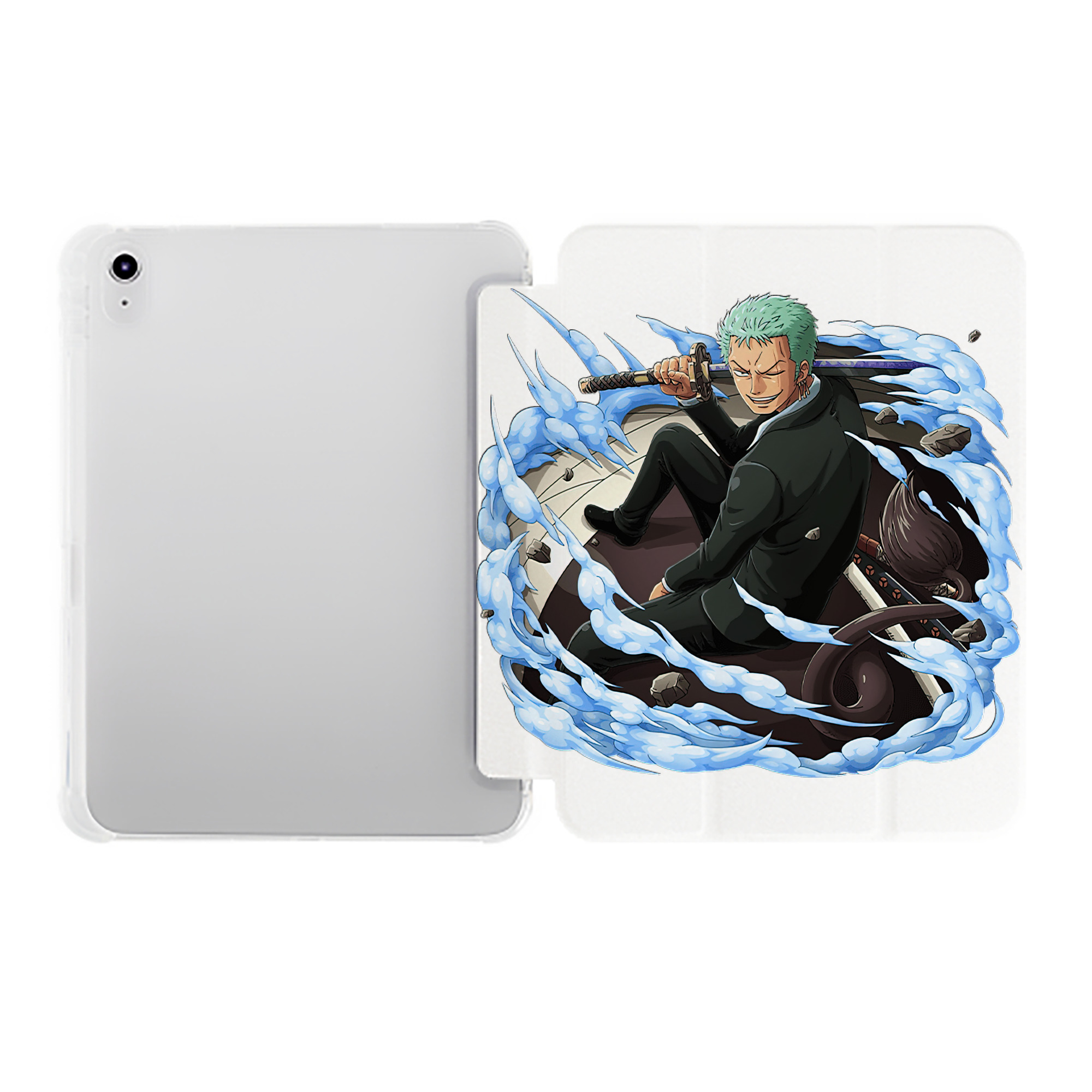 （画像用） ワンピース ロロノア・ゾロ ONE PIECE Roronoa Zoro IPad ケース ペン収納付き 三つ折りスタンド PUレザー×シリコン 対応機種9.5/10.5/10.9インチ